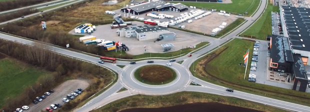Dronefoto rundkørsel Dronefoto rundkørsel ved Støvring